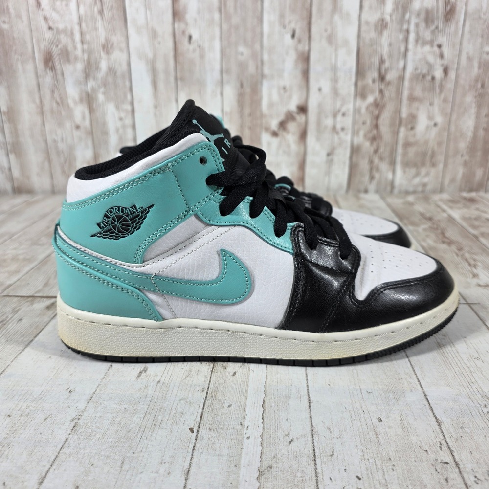 Jordan 1 Mid Tropical Teal White Black 554725-132 Kids Size 5Y